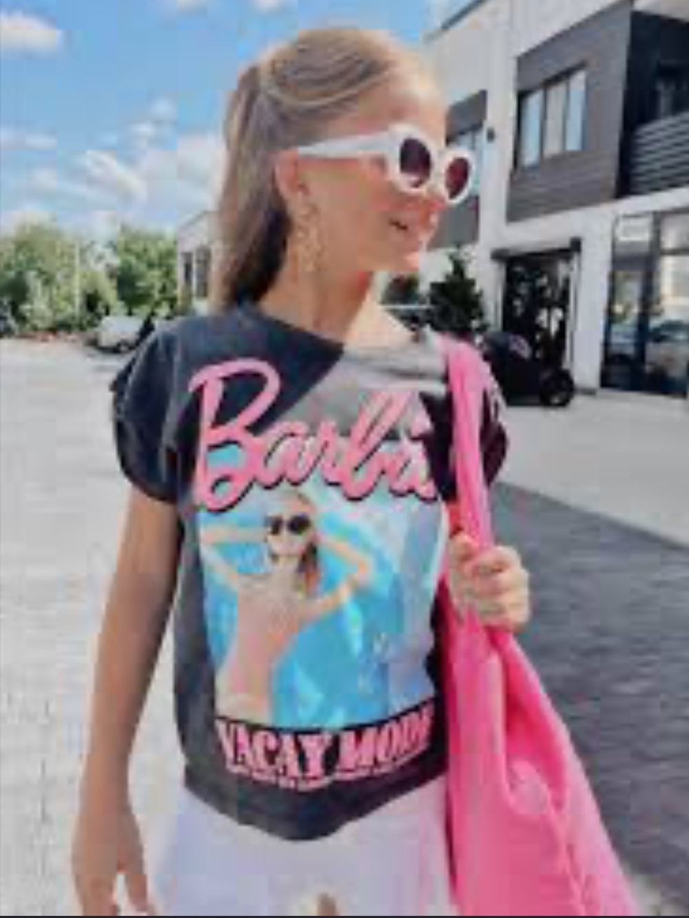 Barbie Black Tee with Pink Logo and Pool Graphic